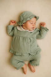 Pack naissance uni froufrouté effet lin très leger 5 pcs